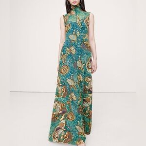 Banana republic mesh teal Floral Maxi Dress